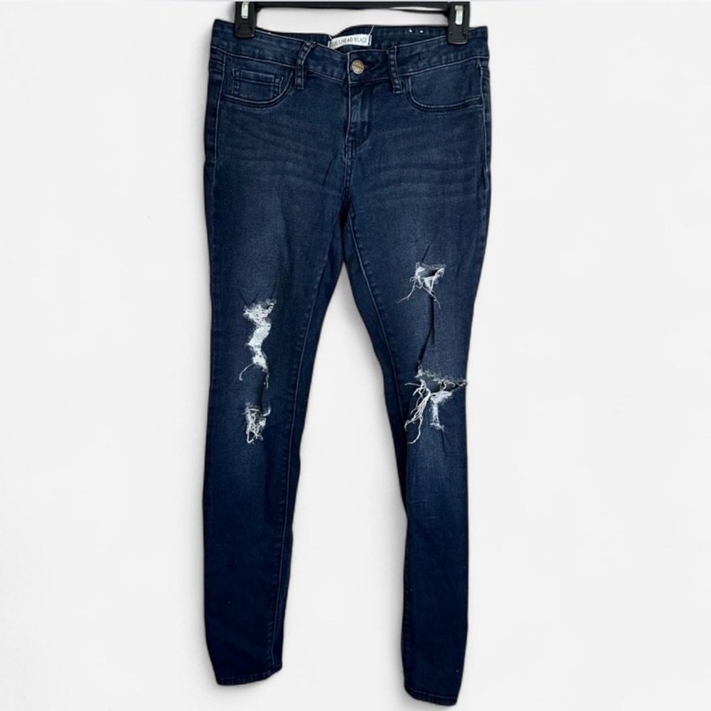 Bullhead Black Women’s Distressed Denim Leggings Size 7 Dark Wash Skinny Jeans